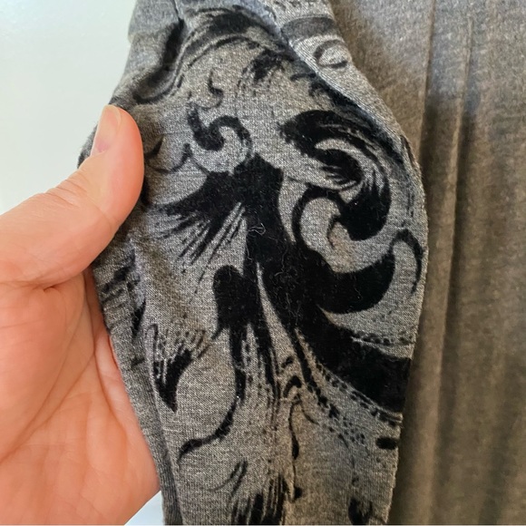 Vintage Cache Gray Dress Long Sleeve W/Black Velvet Design - Picture 5 of 9